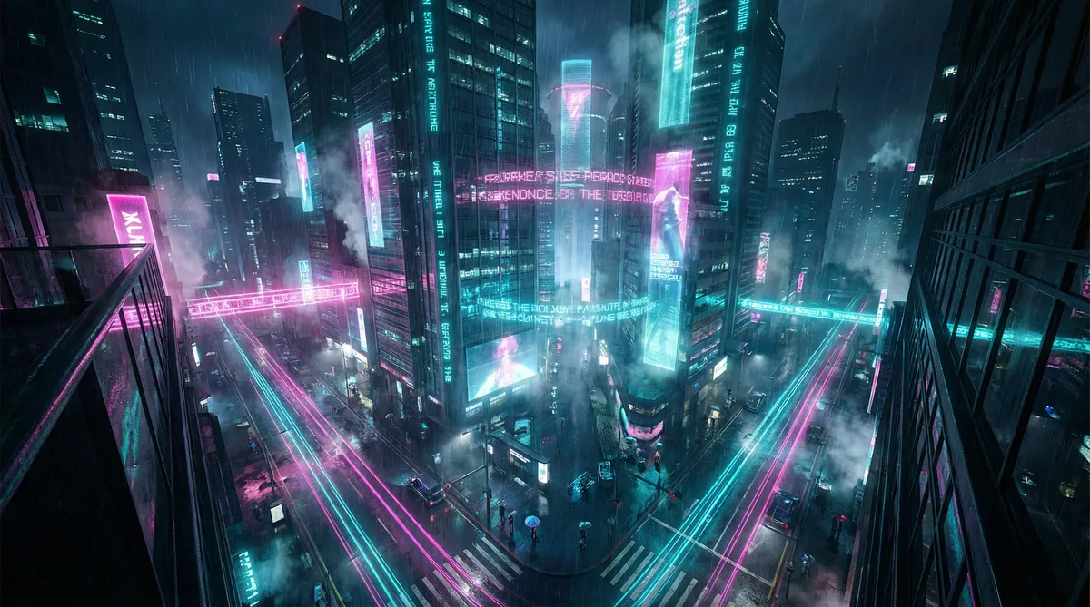 tobu日本6免费 竖屏短剧平台首页背景 - 赛博朋克都市夜景